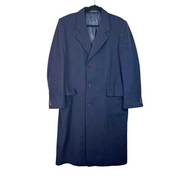 Brettons Men’s Full Length Wool Coat 42R Navy Blue Made in England Classic Vtg - Picture 2 of 8